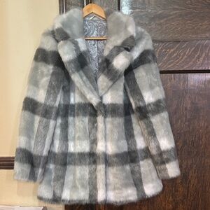 Soft Surroundings Plaid/Checkered Faux Fur Jacket